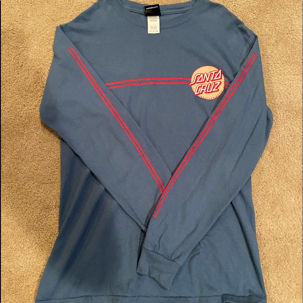 Blue and red striped Santa Cruz Long Sleeve Tee
